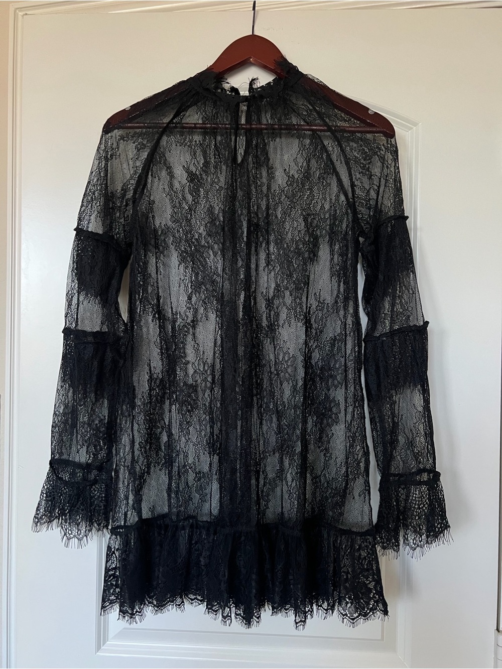 Elegant Avant Garde Black Lace Long-Sleeve Mini Dress - Picture 5 of 5